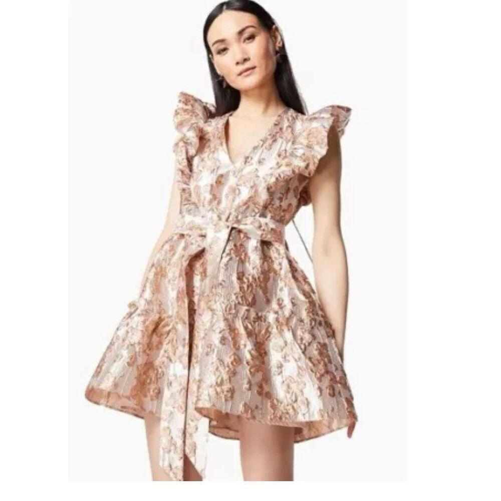 Elliatt Glimmer Metallic Jacquard Mini Dress wedding Guest Dress Size S NWT$228